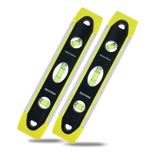 MELOTOUGH 9 Inch Torpedo Level Magnetic,Small Leveler Tool,Spirit Level with 45/90/180 Bubbles,V-Groove,Shock Resistant Leveler,Yellow(2PCS) - color: Yellow-2pcs