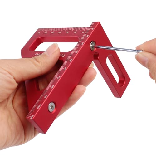 3D Multi-Angle Measuring Ruler,45/90 Degree Aluminum Alloy Woodworking Square Protractor,Drawing Line Ruler, Miter Triangle Ruler High Precision Layout Measuring Tool for Engineer Carpenter,R - color: Red(Metric)
