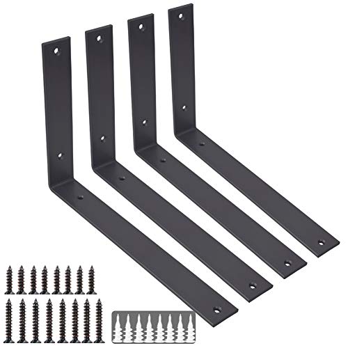 Shelf Brackets 12 Inch Wall L Brackets 4PCS Heavy Duty for Shelves Metal Black Rustic Industrial Brackets for DIY Opening Shelves Project Hardware Included - size: 12 Inch, style: Black-4 Pack