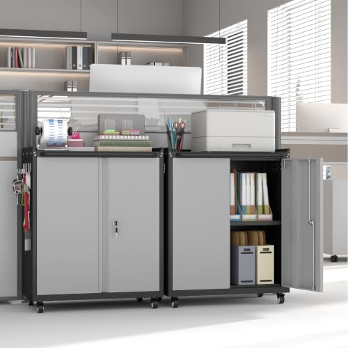 Metal Garage Storage Cabinet with Wheels, Lockable Rolling Tool Cabinet - color: Blackgrey, size: 26" W × 14" D × 31.88" H