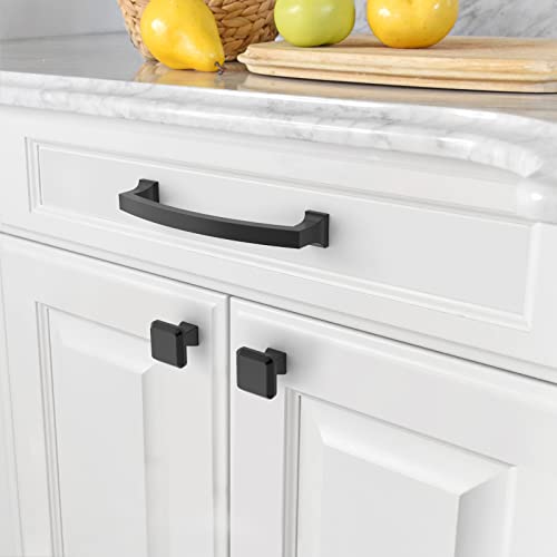 Amerdeco 10 Pack Matte Black Kitchen Cabinet Knobs Cabinet Hardware Single Hole Cabinet Pulls Dresser Knobs Square Drawer Knobs and Pulls for Bathroom Cabinets ZH0002 - color: Matte Black, size: Single Hole