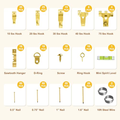 FUZANWJ Picture Hangers, Picture Hanging Kit，330pcs - size: Gold