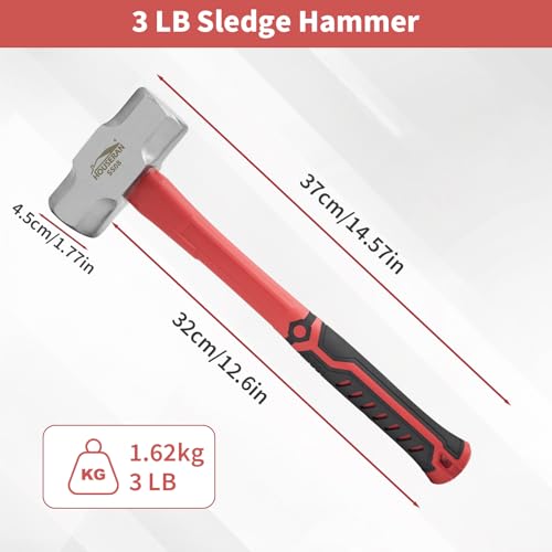 3 Lb Heavy Duty Sledgehammer, Non-Slip Rubber Grip - color: Sledge Hammer