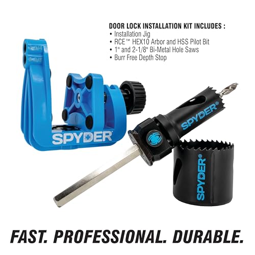 Spyder 5-Piece Rapid Core Eject Door Lock Installation Jig and Bi-Metal Hole Saw Kit, 1-inch and 2-1/8-inch