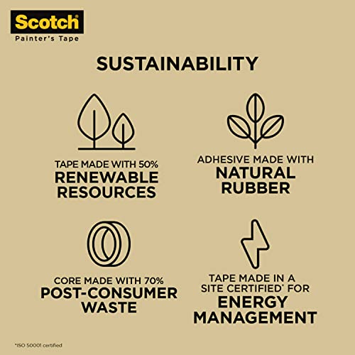 Scotch Painter's Tape Contractor Grade Masking Tan, Tape for General Use, Multi-Surface Adhesive Tape, 1.41 Inches x 60.1 Yards, 6 Rolls - size: 1.41" Width