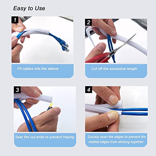 Cable Management Sleeve, Split Design, 10FT - 1.25 Inch, White - color: White, size: 1.25"-10ft