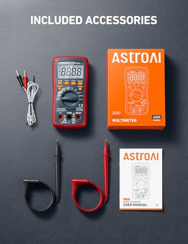 AstroAI Digital Multimeter, TRMS 4000 Counts Volt Meter (Manual and Auto Ranging); Measures Voltage Tester, Current, Resistance, Continuity, Frequency; Tests Diodes, Temperature (Red) - size: DT132A Multimeter