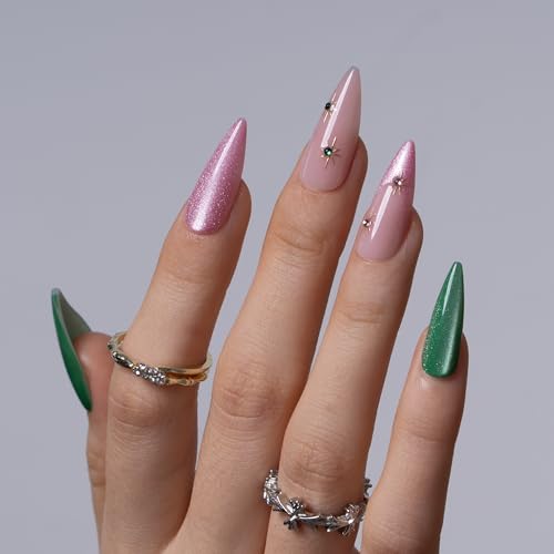 CurvLife Long Almond Press On Nails, Enchanted Duo, Soft Gel - color: Enchanted Duo