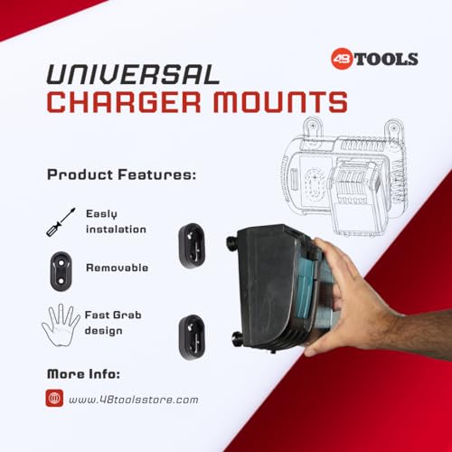 48 Tools The Original Universal Charger Mounts - Wall-Mounted, Portable Charging Solution for Power Tool Chargers Suit Milwaukee, Makita, DeWalt and More