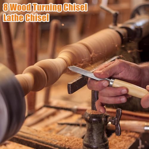 13 Pcs Woodworking Tool Set Include 8 Wood Turning Chisel Lathe Chisel, 3 Spring Caliper Divider, Double Edge Woodworking Hand Saw, 5/8 Inch Keyed Drill Chuck with MT2 Arbor Taper