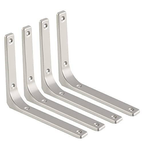 SAYAYO Wall Shelf Bracket 6 x 5 Inch, Stainless Steel Heavy Duty L Bracket - color: Brushed Nickel, size: 6 x 5 Inch (4 PCS)