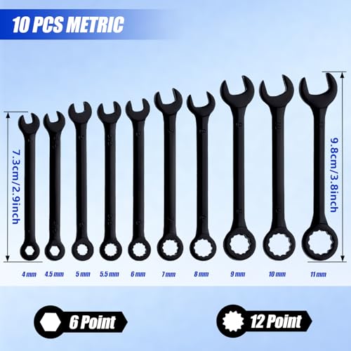 Mini Wrench Set Metric 10 PCS Ignition Wrench Set, 4-11mm, Black - style: Metric(Black)
