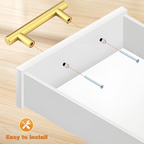 Probrico 5 Pack 2-1/2 inch Center-to-Center Kitchen Cabinet Pulls T Bar Gold Cabinet Handles Modern Drawer Hardware Dresser Pulls, 4 inch Total Length - color: Gold, size: hole center 2-1/2"
