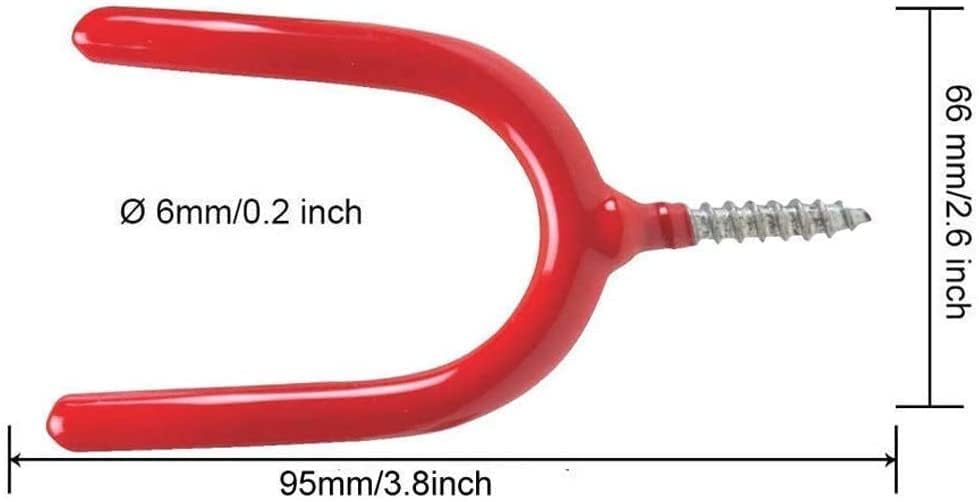 10 Pack Screw-in U Utility Hooks,Red Vinyl Coated Steel Wall Mount Hook - color: Y Red