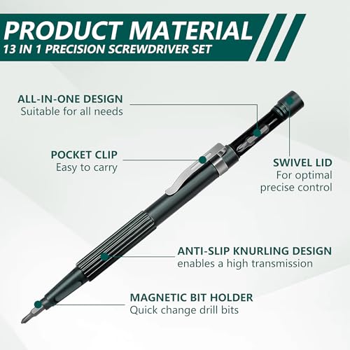 Precision Magnetic Screwdriver Set, 13-in-1 Pen-Style Mini Kit.