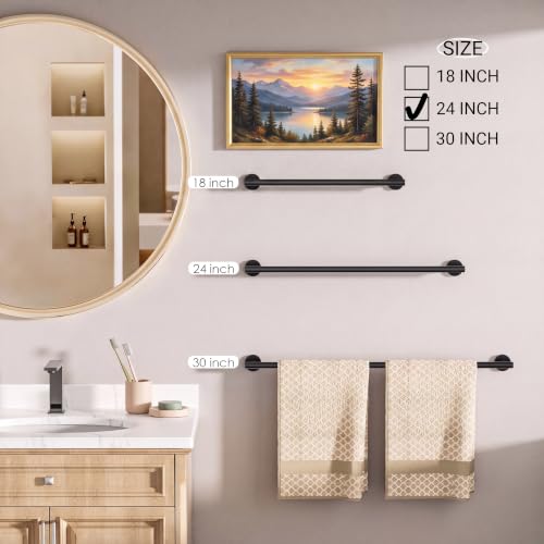FORIOUS Bathroom Accessories, 4-Piece Bathroom Hardware Set - 24" Towel Bar - color: Matte Black