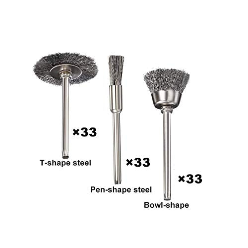 99 Pcs Wire Brushes Set,Steel Wire Wheels Pen Brushes Set Kit Accessories for Rotary Tool-1/8(3mm) Shank