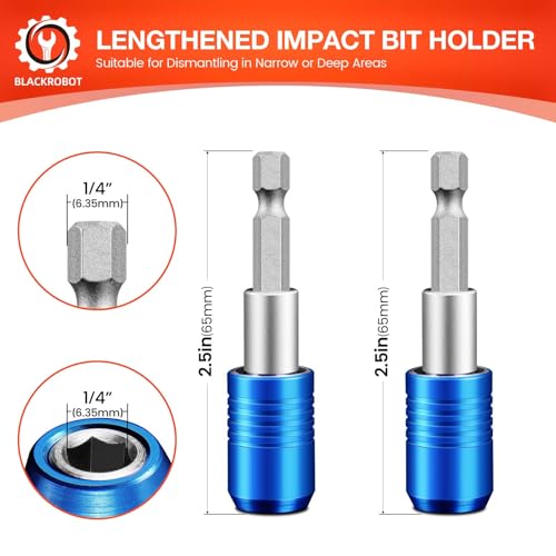 BLACKROBOT 2-Piece Magnetic Quick Change Impact Bit Holder, 2.5-Inch Drill Bit Extension for 1/4" Hex Drives, Ideal for Screwdriver Bits, Nuts, Drills and Socket Driver Adapters - size: 2.5 inch