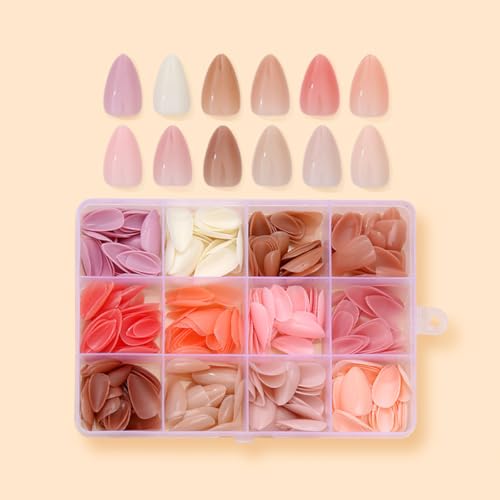 360 Pcs Press On Nails Short Almond Fake Nails Press Ons Set Full Cover Nude Pink Acrylic Glue on Nails Reusable Glossy Artificial Nail Kit False Nails for Women Manicure 12 Color - color: A002