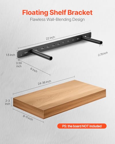 VEVOR Floating Shelf Brackets 2 Pcs, 150 lbs/68 kg Weight Capacity, 22x6.2x1.5 inch / 558.4x157.4x38.1 mm, Heavy Duty Hidden Shelf Brackets Support, Wall Mounting Invisible Floating Shelves Bracket