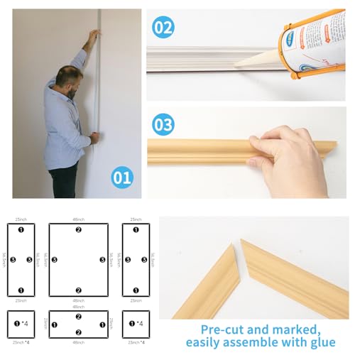 Art3d Pre-Cut Wall Molding Set of 6 pcs, 3 Top 3 Bottom, Oak - color: ‎Oak: Style 2