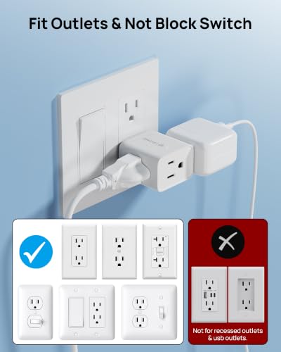 TROND Multi Plug Wall Outlet Extender 2 Pack, Small Outlet Splitter, White - color: White, size: 3 Prong, 2 Pack