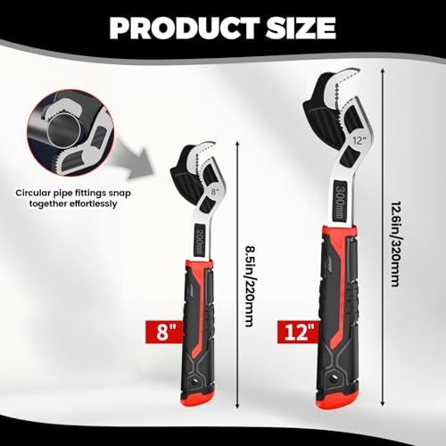 8” 12” Pipe Wrench Set, Self Adjusting Pipe Wrench, Multi-function Self-locking Pipe Vise Wrench Set, for 3/8” to 1-11/16" (9-43mm) Pipe Fittings, Standard Nuts and Irregular Nut - color: 8”+12”