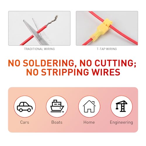 Nilight 120PCS/60Pairs Yellow T-Tap Quick Splice Disconnect Wire Terminal - size: 120Pcs 12-10AWG