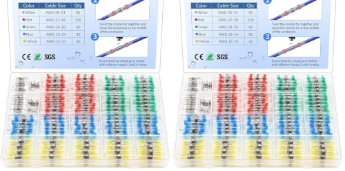 350 Pcs Solder Seal Wire Connectors Heat Shrink Butt Connectors Kit Marine Waterproof Wiring Electrical Cable Splice Terminals for Boat Automotive RV Trailer (Pack of 2) - size: 350 PCS (Pack of 2)
