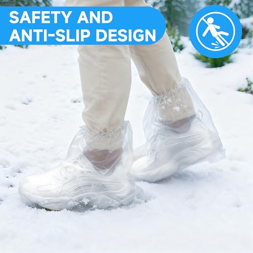 Waterproof Shoe Covers for Rain 10 Pairs Disposable Plastic Rain Shoe Covers Reusable Shoe Ponchos & Boot Covers for Adults' Short Size, Outdoor Travel Commuting and Indoor Protection (Clear)