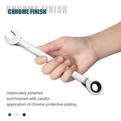 SORAKO 21mm Ratcheting Combination Wrench, Chrome Vanadium Steel Gear Wrench, Industrial Grade Cr-V Steel Gear Spanner, Household Garage Tools(Metric) - style: 1-21mm Metric