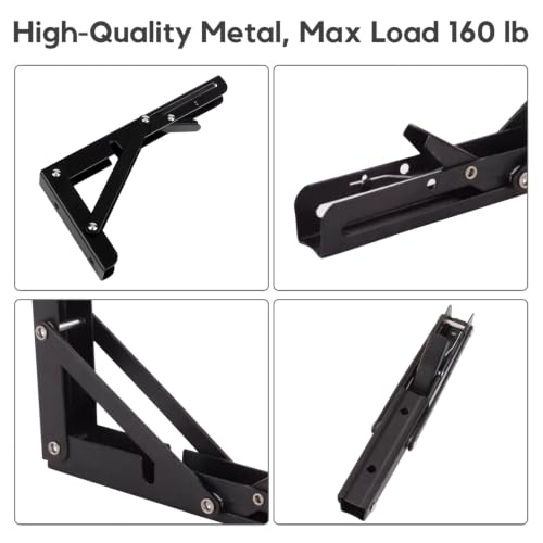 16 Inch Black Folding Shelf Brackets, 2 Pack Metal Heavy Duty Shelf Bracket - color: Black, size: 16 Inch