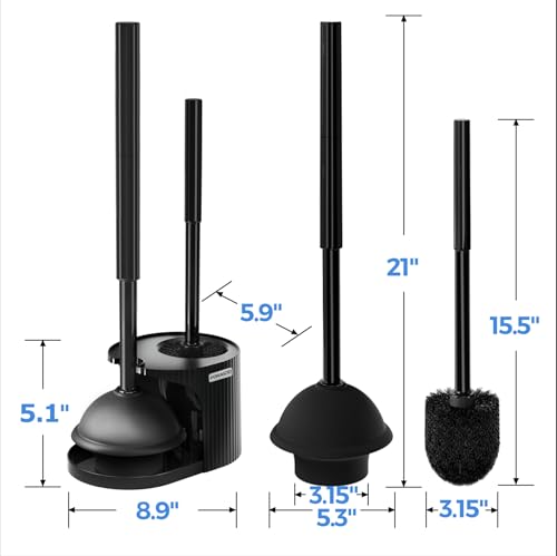FORASTO 2Pack 2 in 1 Toilet Brush and Plunger Set, Extended Handle Plunger,Toilet Bowl Brush Plunger Set,Bathroom Cleaning Tools,Toilet Brush Plunger Combo,Cleaning Brush,Cleaning Supplies | 21" Extended, Cleaning Gloves, Heavy Duty Rubber Toilet Bowl Cle