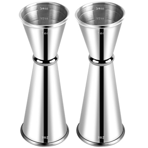 Briout 2Pcs Double Cocktail Jigger for Bartending, 2OZ & 1OZ, Rolled Edge - color: Silver, size: Rolled Edge-1oz/2oz-2PC