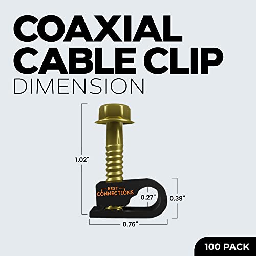 BEST CONNECTIONS Coaxial Cable Clips with Pre-Inserted Screw (100 Pack) – Black Single Cable Mounting Clamps for Coax Cable (RG6, RG59) and Ethernet Cable – Cord Fastener/Strain Relief Clip - style: 100 PACK
