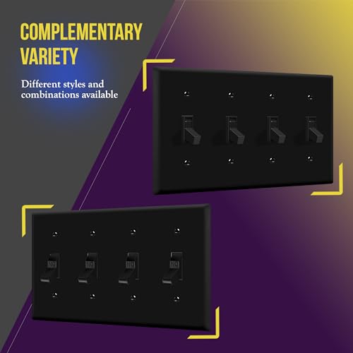 ENERLITES Quad Toggle Light Switch Wall Plate, Standard Size 4-Gang 4.50" x 8.19", Unbreakable Polycarbonate Thermoplastic, 8814-BK, Black - color: Black, size: Standard Size
