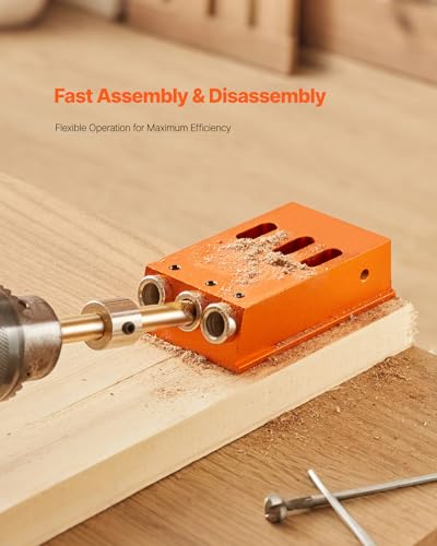 VEVOR Pocket Hole Jig Kit, Adjustable and Easy to Use Pocket Hole Jig System with Step Drills, Wrenches, Drill Stop Rings, Screws and Square Drive Bits, Dual Scale Marks, for DIY Carpentry Projects - color: Orange