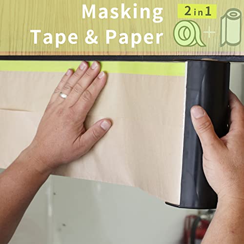 Tangibay Pre-Taped Masking Paper for Painting - 12 inch x 50 feet Tape and Drape Painters Paper, Paint Adhesive Protective Paper Roll for Covering Skirting, Frames, Cars and Auto Body (3 Rolls) - size: 3 Rolls: 12"