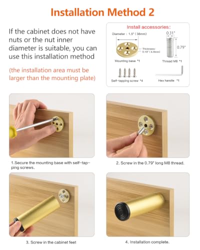 4 Pack Gold Furniture Legs 3 Inch Dresser Support Feet Metal Cabinet Adjustable Legs Replacement M8 Screw in Aluminum Alloy Cylinder Couch Risers - color: Gold, size: 3 inch(4pcs)