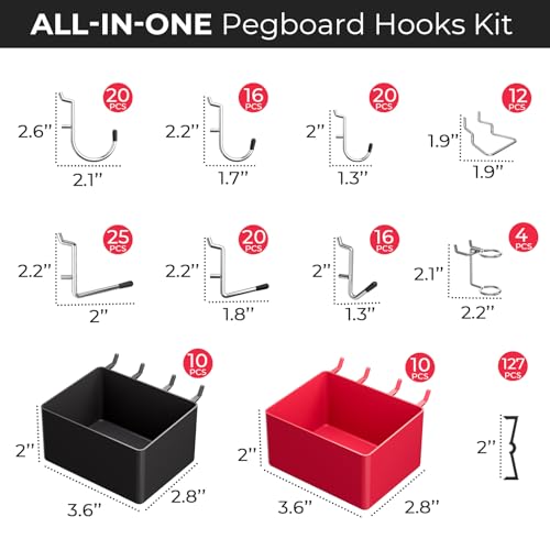 INCLY 312PCS Peg Board Organizer Accessories Kit for Organizing Tools - size: 312 PCS