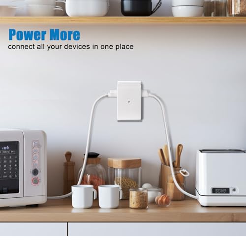 EXTRASTAR Plug in Outlet Extender,2 Pack 6 Grounded Outlet to The Side,Wall tap Side Access Adapter,Charging Station, 3-Prong,ETL Listed, White