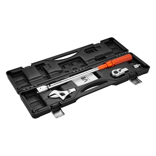 VEVOR Adjustable Torque Wrench 1/2 Inch Drive, 20-160Ft.lb/27.1-216.8Nm, 38MM Open End, 3/8 Inch Drive Torque Wrench with Interchangeable Jaw & Ratchet Head for HVAC, Car, Moto, Narrow Pipeline - size: 1/2" 2 PCS