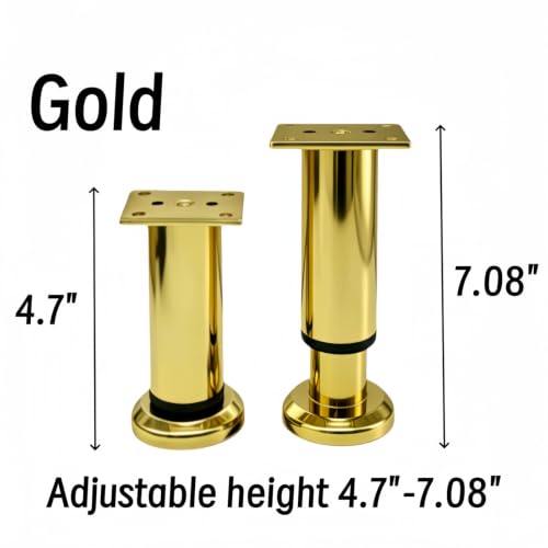 4Pcs Adjustable Gold Metal Furniture Legs 4.7-7.08 Inch Cabinet Desk Sofa - color: Gold, size: 4.7"-7.08"-Set of 4