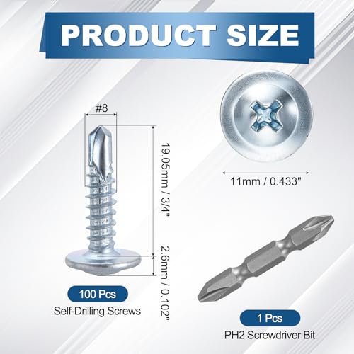 100Pcs #8x1 Sheet Metal Screws 410 Stainless Steel Silver - color: Blue and White, size: #8x3/4"