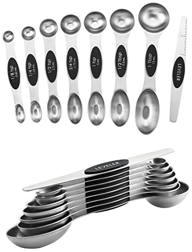 Spring Chef Stainless Steel 8 Magnetic Measuring Spoons Set, 2 Pack, Black - color: Black, size: 2-Pack