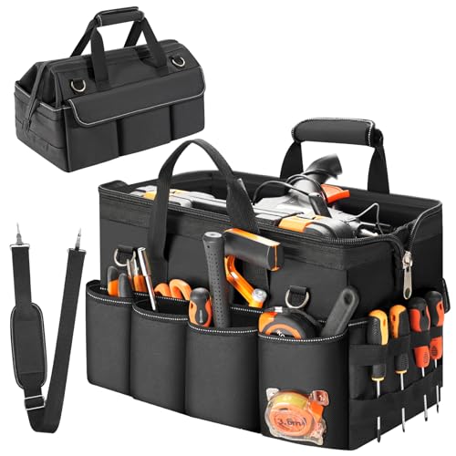VJI 16" Portable Heavy Duty Tool Bag with Adjustable Shoulder Strap, Black - color: Black, size: Medium