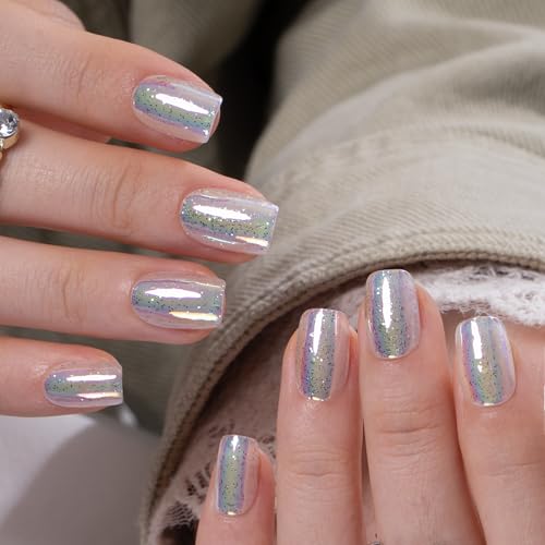 CurvLife Short Square Star Design Press On Nails, Butter Star Yellow - color: Fairy Frost