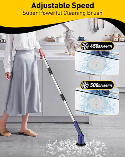 Electric Spin Scrubber for Bathroom, Shower Scrubber with Long Handle - color: Navy, size: 8 Brush Heads