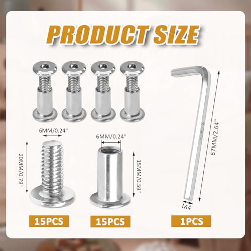 Biaungdo M6x20mm Silver Hex Drive Socket Cap Bolt, 15 Sets - color: Silver, size: M6x20mm