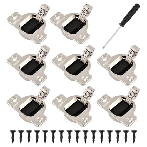 8 Pack Cabinet Hinges Compatible with Blum 30.310-11.02, 110 Degree Screw On Compact 33, Self Quick Closing Door Hinges Include Screwdriver and 16 Wood Screws, No Mounting Plate